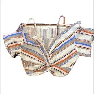 Lush striped off shoulder collared crop top size small